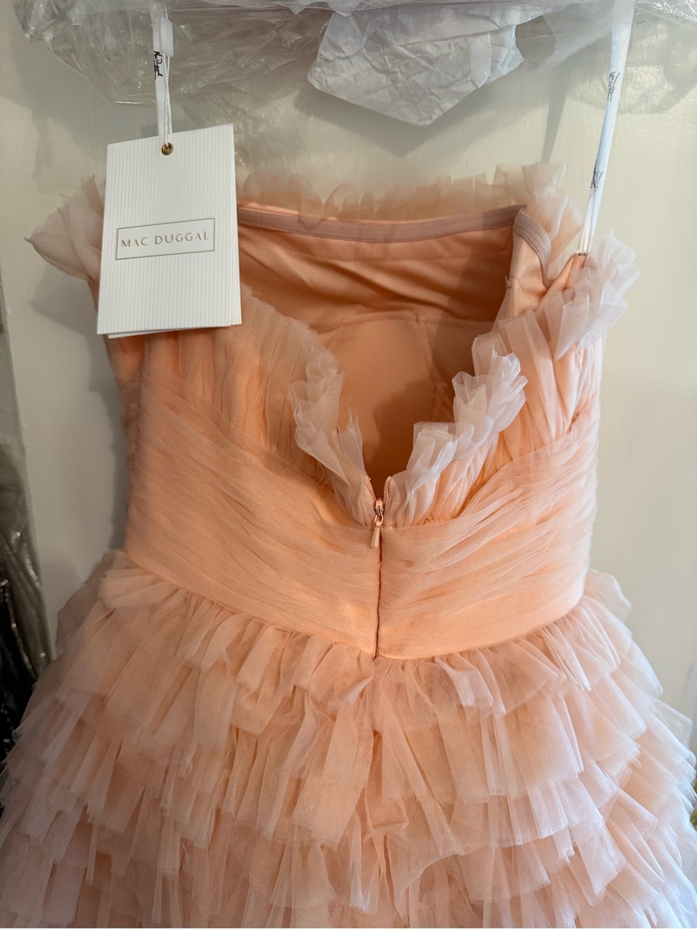 Mac Duggal Strapless Layered Tulle Gown in Blush NWT - Picture 12 of 13